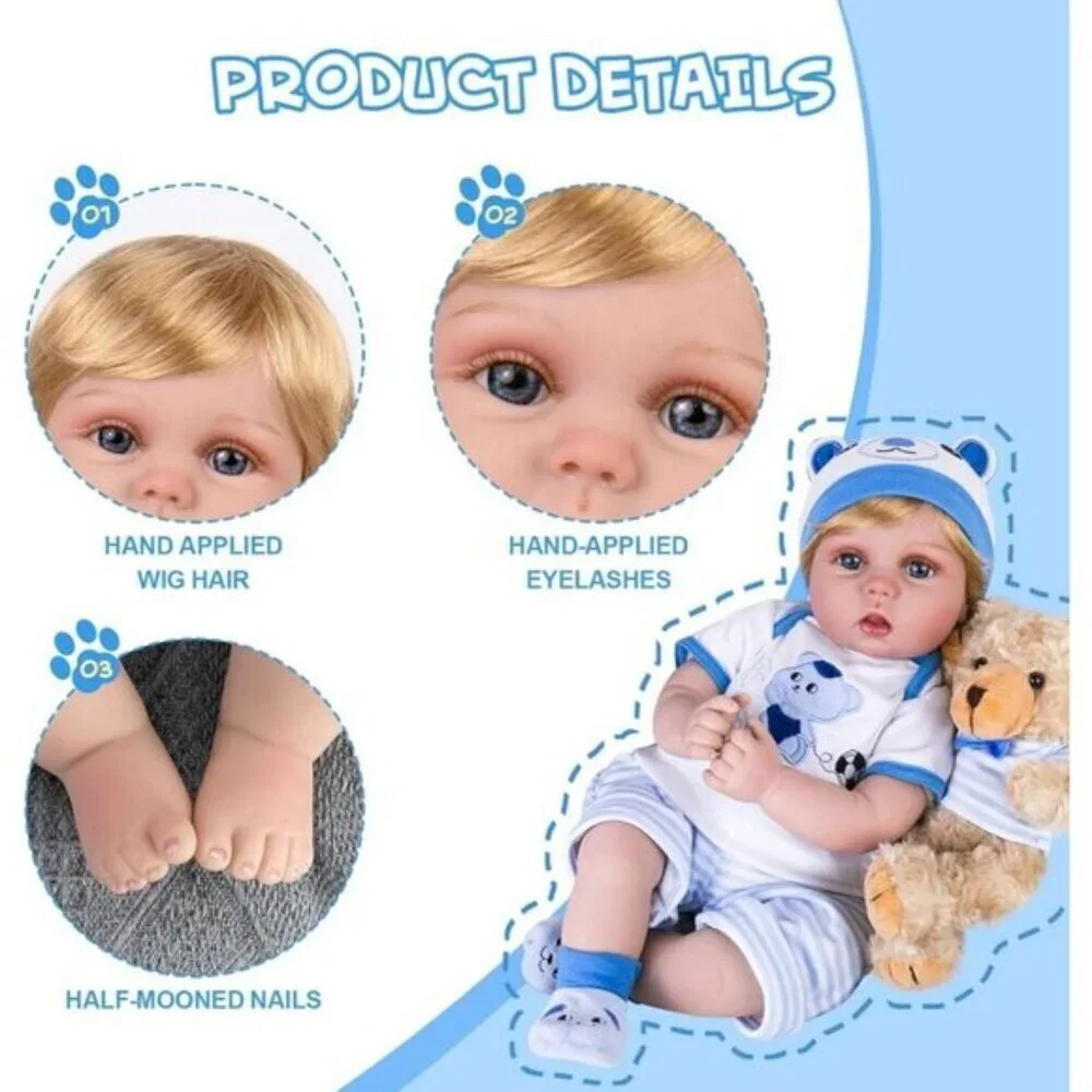 Aori Real Life Baby boy Doll Baby Boy Doll 22 inch Realistic Newborn Baby Doll